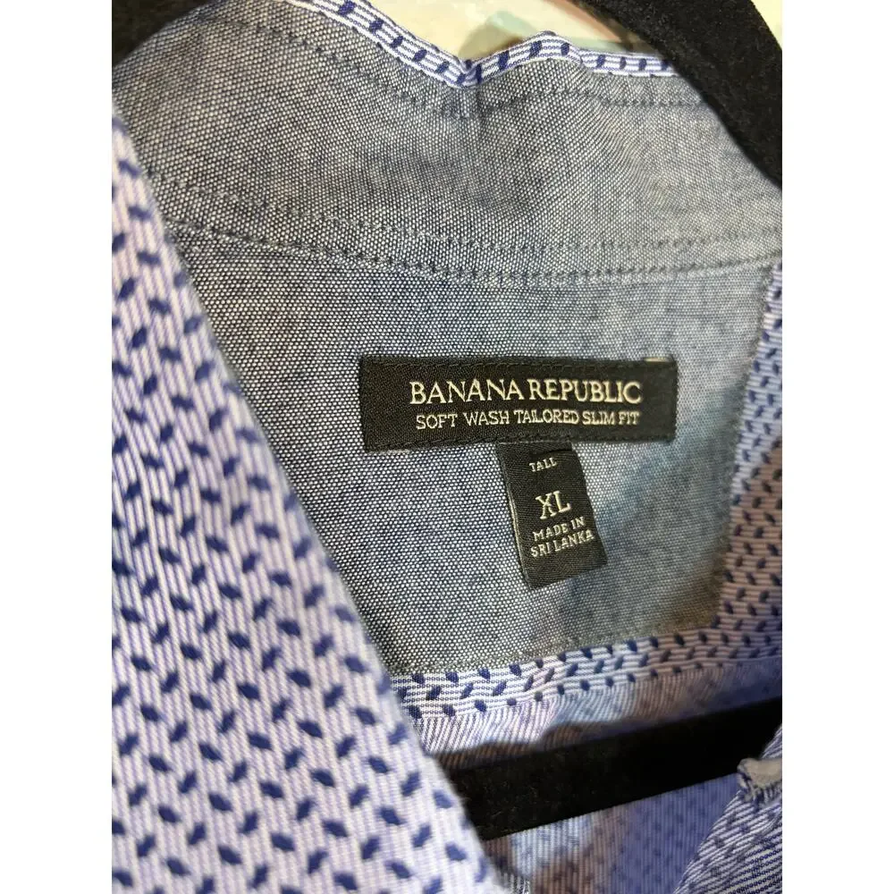 Banana Republic, Tailored Slim-Fit Denim Elbow-Patch Button-Down Shirt, XL‎ Tall